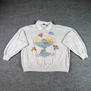 Vintage Separate Issue Sweatshirt Women 24W Gray Novelty Bird Oversized Pullover